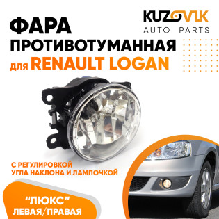 Фара противотуманная ЛЮКС Renault Logan левая=правая (1 штука) с регулировкой угла наклона и лампочкой KUZOVIK